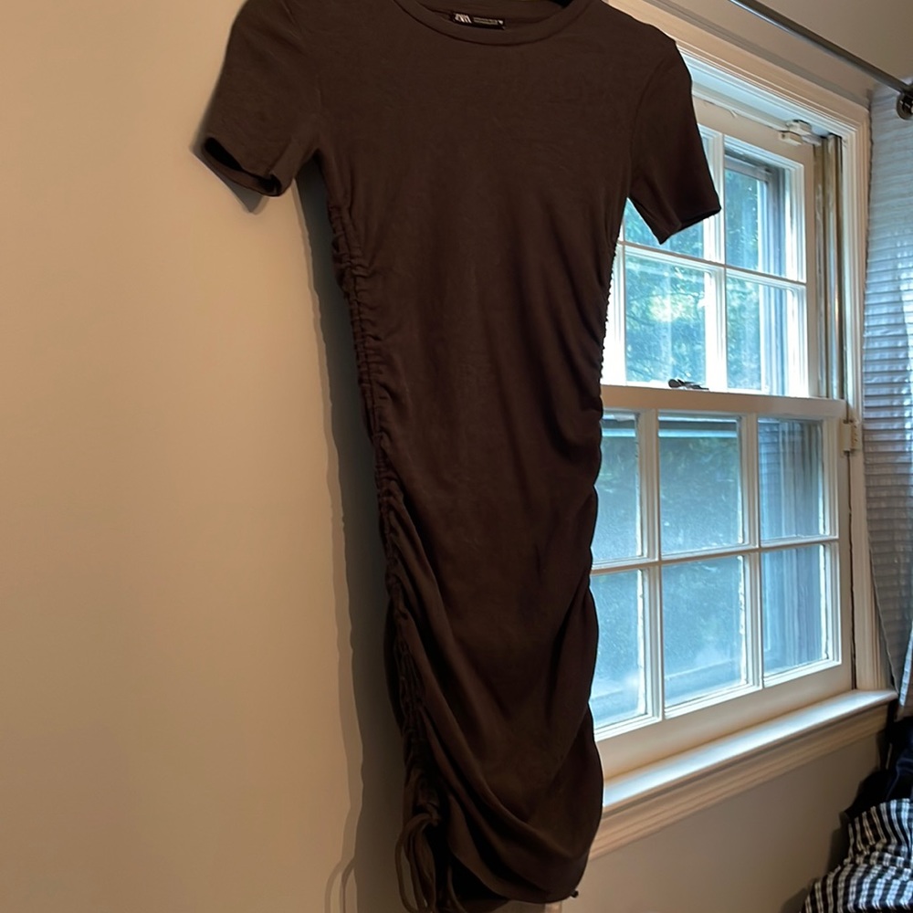 Grey zara ruched fitted dress